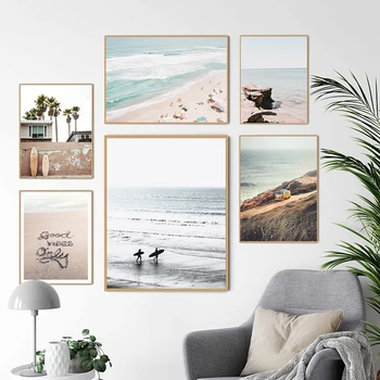Пляжные качели, Черно-белый Фотоплакат, Прибрежный декор, пейзаж на берегу моря, настенное искусство, печать на холсте, декор спальни 0