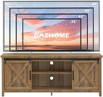 Подставка для телевизора в Фермерском доме с Раздвижными Дверями Сарая, Консольный столик для Мультимедийного Развлекательного центра для телевизоров до 65\u201D, 2-уровневый Большой Шкаф для хранения 2