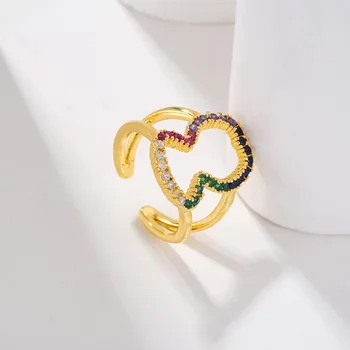 Позолоченные Разноцветные кольца с кубическим цирконием CZ, свадебные украшения, Милое Открытое кольцо с медвежьим пальчиком для женщин, подарок для вечеринки