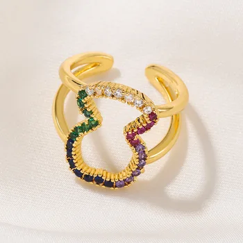 Позолоченные Разноцветные кольца с кубическим цирконием CZ, свадебные украшения, Милое Открытое кольцо с медвежьим пальчиком для женщин, подарок для вечеринки 2