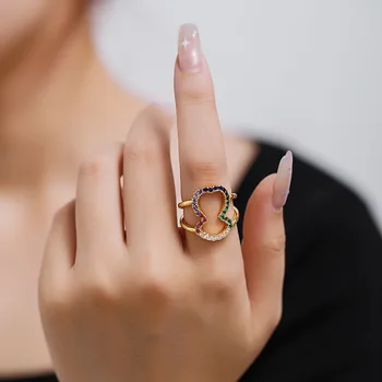 Позолоченные Разноцветные кольца с кубическим цирконием CZ, свадебные украшения, Милое Открытое кольцо с медвежьим пальчиком для женщин, подарок для вечеринки 3