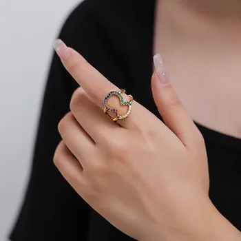 Позолоченные Разноцветные кольца с кубическим цирконием CZ, свадебные украшения, Милое Открытое кольцо с медвежьим пальчиком для женщин, подарок для вечеринки 4