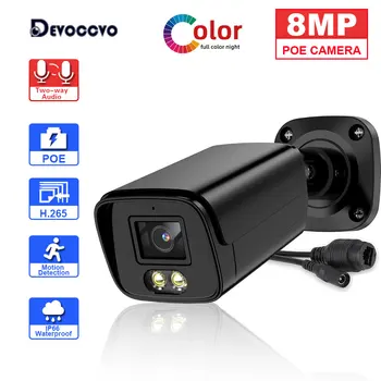 Полноцветная Камера Видеонаблюдения POE Ночного Видения 4K Outdoor Bullet Security Cam 8MP Двухсторонняя Аудио POE IP-Камера H.265