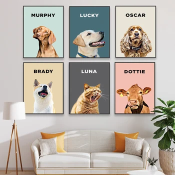 Пользовательские портретные принты домашних животных Персонализированный настенный художественный плакат с собакой Индивидуальная картина на холсте с котом Минималистичное художественное украшение дома 0
