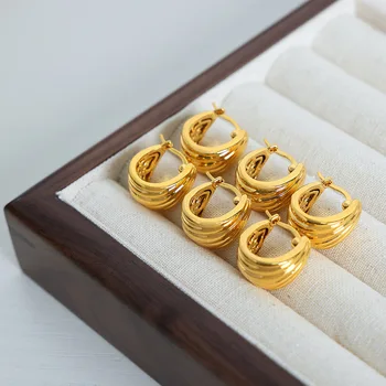 Популярные высококачественные серьги из латуни и золота для женщин, современные ювелирные изделия, многослойные серьги-кольца из металлической проволоки