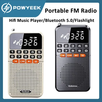 Портативное FM минирадио Карманный радиоприемник с двойной антенной Динамик Bluetooth 5.0 Музыкальный плеер с картой памяти TF со светодиодным фонариком