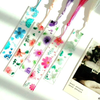 Прозрачные акриловые закладки серии Flower, закладки для простого чтения, маркер для страниц книг, учебные принадлежности для студентов, канцелярские принадлежности, подарки 0
