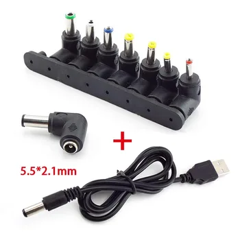 Разъем 5,5 *2,1 мм Кабель питания для зарядки постоянным током от USB до 5521 Многофункциональный Штекер постоянного тока 8-в-1 Кабель для зарядки Зарядного устройства 5 В Кабель питания