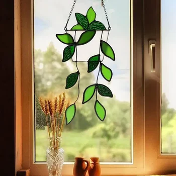 Растения, акриловые занавески для окон, солнцезащитный козырек ручной работы, Акриловый декор из листьев для окон, подарки 1