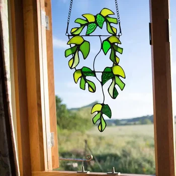 Растения, акриловые занавески для окон, солнцезащитный козырек ручной работы, Акриловый декор из листьев для окон, подарки 2