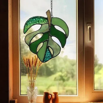 Растения, акриловые занавески для окон, солнцезащитный козырек ручной работы, Акриловый декор из листьев для окон, подарки 3