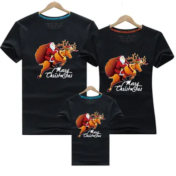 Рождественская футболка для семьи, футболка для взрослых и детей, хлопковая одежда с короткими рукавами и мультяшным принтом для отца, матери, сына и дочери