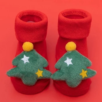 Рождественские детские носки для маленьких мальчиков и девочек Весна Осень Зима Противоскользящие носки для новорожденных Мягкие хлопковые напольные носки Мультяшная обувь