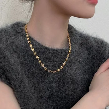 Роскошное ожерелье-цепочка из свиного носа HONGTONG, браслет, позолоченный не Выцветающий набор украшений из нержавеющей стали для женщин в подарок