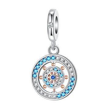 Руль из стерлингового серебра 925 пробы, круглый бриллиант, синий дорожный кулон, шарм, подходят для оригинальных браслетов Pandora, женские украшения 
