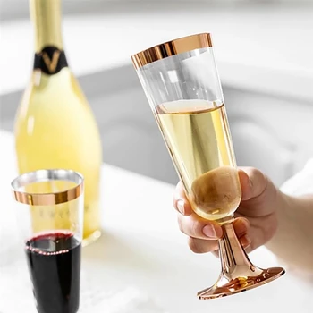 Свадебная флейта для шампанского Креативная Одноразовая Пластиковая Свадебная чашка для напитков Champagne Gl для вечеринки-Розовое золото 4