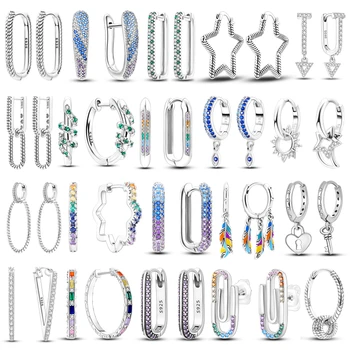 Сверкающие серьги-кольца из 100% стерлингового серебра 925 пробы Для женщин, роскошные U-образные красочные модные украшения, подарок Девушке