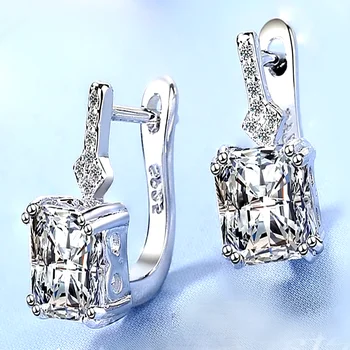 Серебряный цвет, 925 Серебряная игла, квадратные серьги-кольца с кристаллами и драгоценными камнями Для женщин, модные украшения, подарок для девушки, новинка