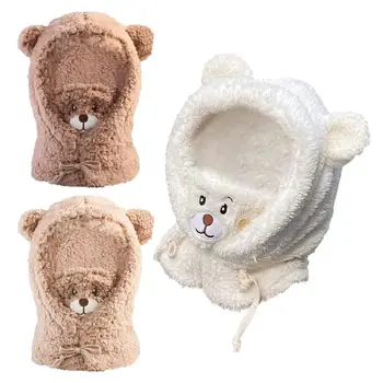 Теплая плюшевая шапка с медведем Bear Warm Ear Guard Hat Мягкий Теплый шарф Встроенная шапка с утеплителем для шеи, ветрозащитная шапка для детей, мальчиков и детей