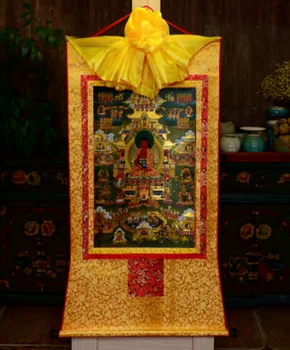 Тибет Шелк с рисунком Тибетского Будды, позолота, Тханка Тханка Будда Шакьямуни, 35 см