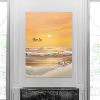 Украшение гостиной, Красивый Восход Солнца над морем, Абстрактный Пейзаж, Картина маслом, Домашний декор, Настенная картина, Современное искусство