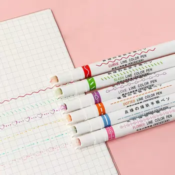 Художественные канцелярские принадлежности, офисные принадлежности, встроенные цветные маркеры в форме кривой линии в форме цветка, ручка-маркер для выделения кривых различных форм 2