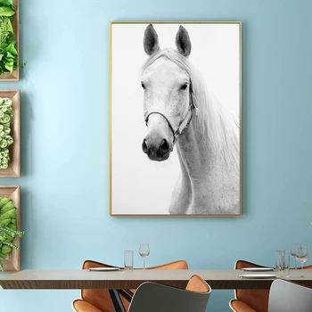 Черно-белое полотно на стене, плакаты с животными и лошадьми, принты с изображением скакуна, современные картины для декора гостиной и спальни 1