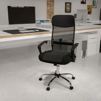 Черное кожаное кресло с высокой спинкой и сетчатой спинкой Офисная мебель