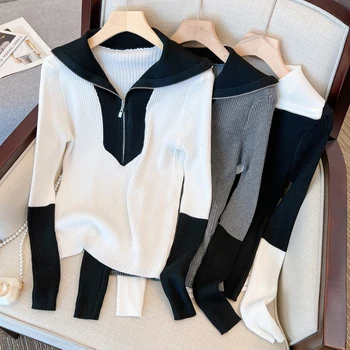 Черный Серый Белый Милый Корейский стиль Harajuku Весна Осень Зима Вязаный винтажный пуловер Модные женские свитера 2022 Женский