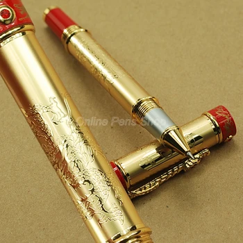 Шариковая ручка Jinhao из красного и Золотого металла China Dragon Roller Профессиональная Ручка для письма JRP006